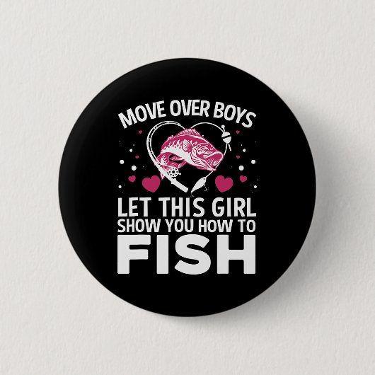 Lustiges Angeldesign für Mädchen Frauen Angler Fis Button (Vorderseite)