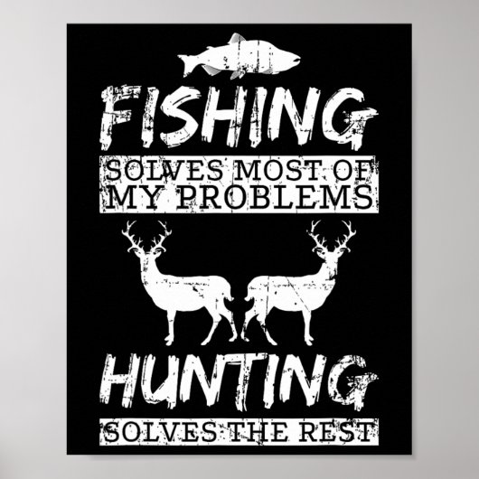 Lustiges Angeln Jagd löst Problem Fisch Hirsch Gro Poster (Vorne)