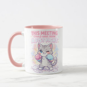 Lustiges Arbeitsmeeting-Zitat mit süßer Boxkatze Tasse