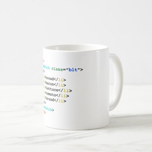 Lustiges Aussenseiter-Sandwich BLT HTML Kaffeetasse (VorderseiteRechts)