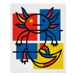 Lustiges Axolotl-Piet-Mondrian-Abstraktes-Kunstmus Poster