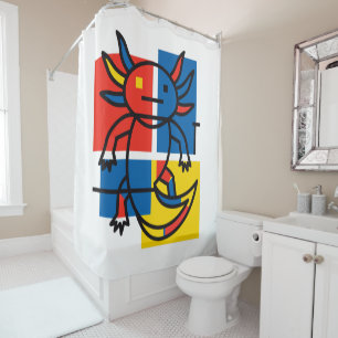 Lustiges Axolotl-Piet-Mondrian-Abstraktkunst-Muste Duschvorhang