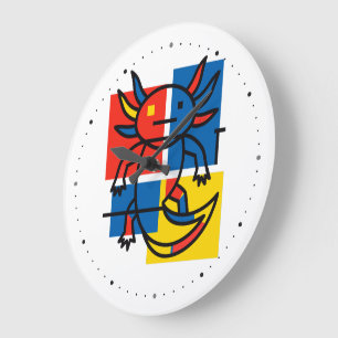 Lustiges Axolotl-Piet-Mondrian-Abstraktkunst-Muste Große Wanduhr
