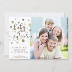 Lustiges BABY, COVID IST DRUßEN Typografie Gold Feiertagskarte