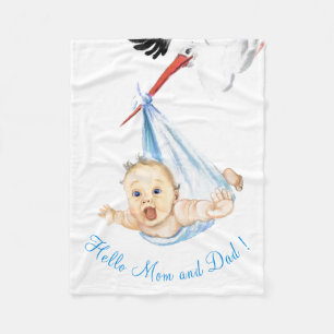 Lustiges Baby-Plüschdecke mit Storch, der Baby trä Fleecedecke