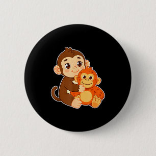 Lustiges Babyäffchen mit Stofftier Grafik Button