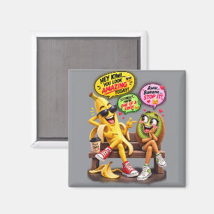 Lustiges Banana- und Kiwi-Flirt-Quadrat-Magnet Magnet