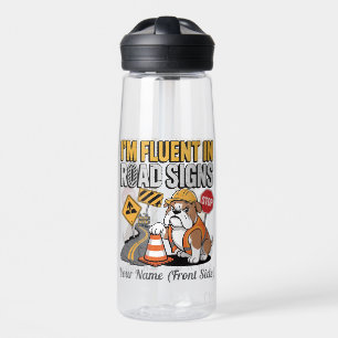 Lustiges Baustellen Bulldog Cartoon Verkehrsschild Trinkflasche