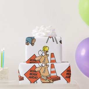 Lustiges Baustellen-Schild 'Straßenarbeiten voraus Geschenkpapier