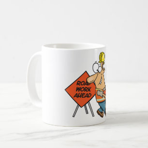 Lustiges Baustellen-Schild 'Straßenarbeiten voraus Kaffeetasse