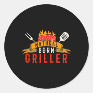 Lustiges BBQ-Männer Natürlich Geborener Griller Re Runder Aufkleber