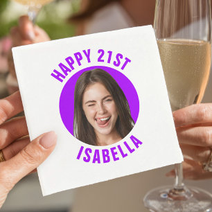 Lustiges benutzerdefiniertes Gesicht Foto Happy 21 Serviette