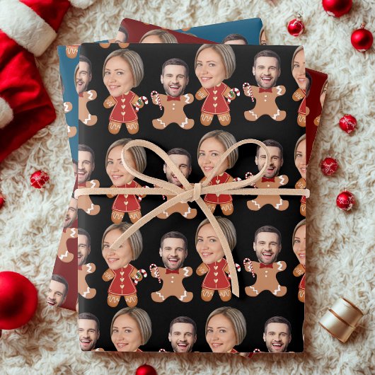 Lustiges benutzerdefiniertes Gesicht Lebkuchen-Paa Geschenkpapier Set