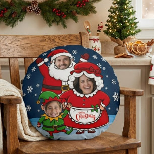 Lustiges benutzerdefiniertes Gesicht Santa Mrs Cla Rundes Kissen