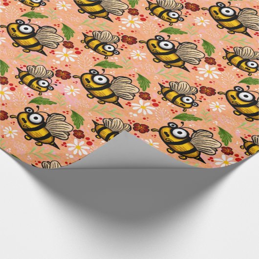 Lustiges Bienchen – helles orange Geschenkpapier (Ecke)