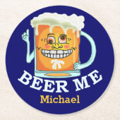Lustiges Bier ich grinsender Cartoon-individueller Runder Pappuntersetzer (Vorderseite)