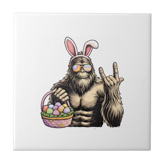Lustiges Bigfoot-Oster-Ei-Felsen Sasquatch-Osterta Fliese (Vorderseite)