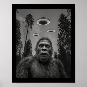 Lustiges Bigfoot- und UFO-Selfie  Poster
