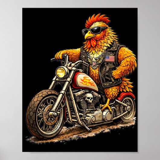 Lustiges Biker-Hahn-Design Cool Chicken Motorrad Poster (Vorne)