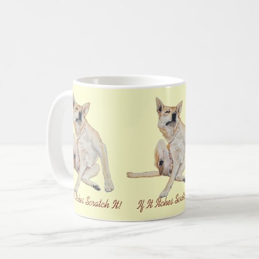 lustiges Bild juckender Hunde mit Slogan Kaffeetasse (Vorderseite Links)