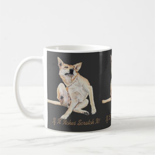 lustiges Bild juckender Hunde mit Slogan Kaffeetasse (Links)