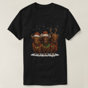 Lustiges Bison-Weihnachtstrio – Weihnachtsmannmütz T-Shirt
