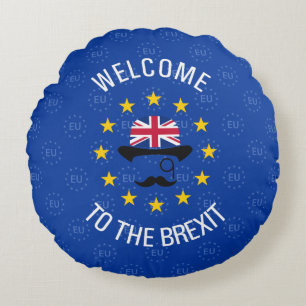 Lustiges Blaues Gelbes Europäischer Union Brexit-W Rundes Kissen