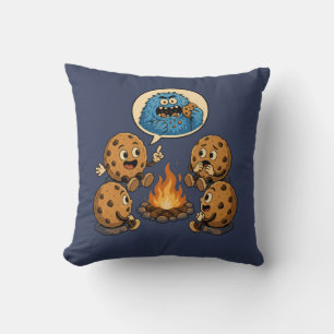 Lustiges blaues Monster isst Cookies Lagerfeuerges Kissen