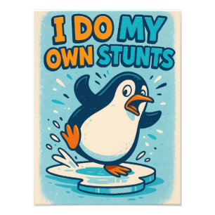 Lustiges Blaues Pinguin Eislaufen Zitat Design Fotodruck