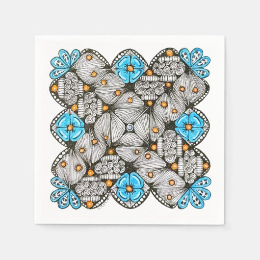 Lustiges blaues und oranges geometrisches Doodle Serviette (Vorderseite)