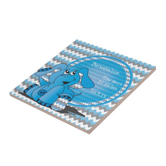 Lustiges blaues Zickzack albernes Elefant-Andenken Fliese (Seite)