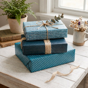 Lustiges Blaugrün Türkis Weiß Abstrakt Zickzack St Geschenkpapier Set