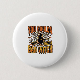 Lustiges Böse Hexe Halloween Vintage Gravur Design Button