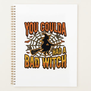 Lustiges Böse Hexe Halloween Vintage Gravur Design Planer