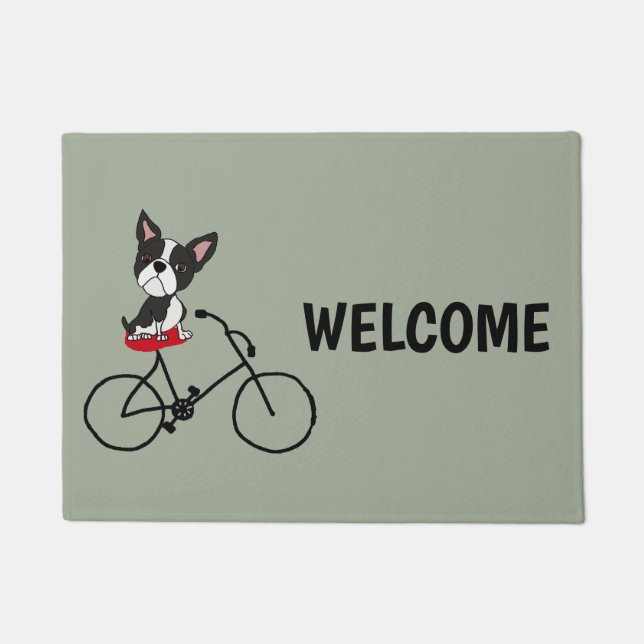 Lustiges Boston-Terrier Reitfahrrad Fußmatte (Vorderseite)