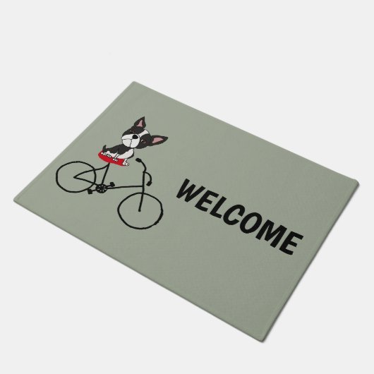 Lustiges Boston-Terrier Reitfahrrad Fußmatte (Schrägansicht)
