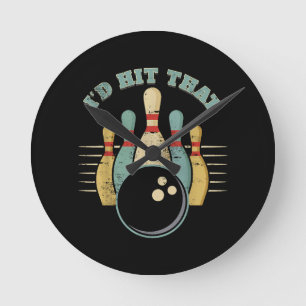 Lustiges Bowling Vintage T-Shirt Ich Würde Das Tre Runde Wanduhr