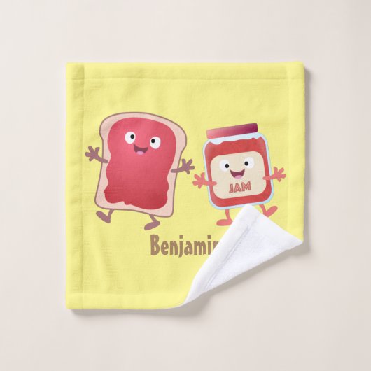 Lustiges Brot und Marmeladenfiguren Badhandtuch Set (Waschlappen)