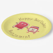 Lustiges Brot und Marmeladenfiguren Pappteller (Schrägansicht)