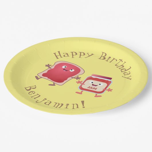 Lustiges Brot und Marmeladenfiguren Pappteller (Schrägansicht)