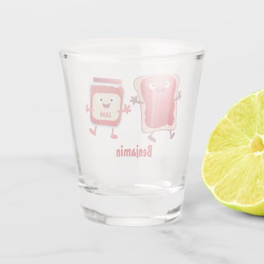 Lustiges Brot und Marmeladenfiguren Schnapsglas (Rückseite)