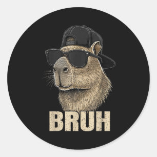 Lustiges Bruh-Meme Capybara-Liebhaber Coole Sonnen Runder Aufkleber
