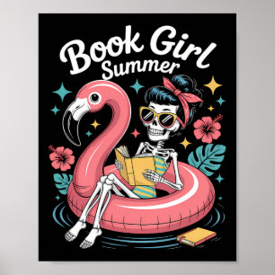 Lustiges Buch Mädchen Sommer Skelett Bücher Lesen Poster