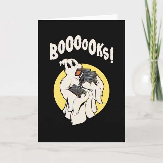 Lustiges Bücherwurm-Geist Halloween-Kostüm Boooook Karte (Vorderseite)