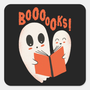Lustiges Bücherwurm-Geist-Halloween-Kostüm Boooook Quadratischer Aufkleber