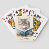 Lustiges Bücherwurm-Katzen-Brillen-Monogramm Name Spielkarten (Rückseite)