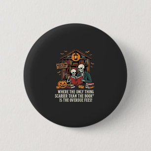 Lustiges Buchliebhaber Halloween-Skelett-Bibliothe Button