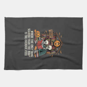 Lustiges Buchliebhaber Halloween Skelett Bibliothe Geschirrtuch