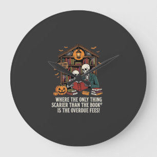 Lustiges Buchliebhaber Halloween-Skelett-Bibliothe Große Wanduhr