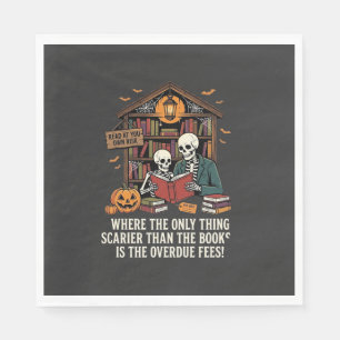 Lustiges Buchliebhaber Halloween-Skelett-Bibliothe Serviette